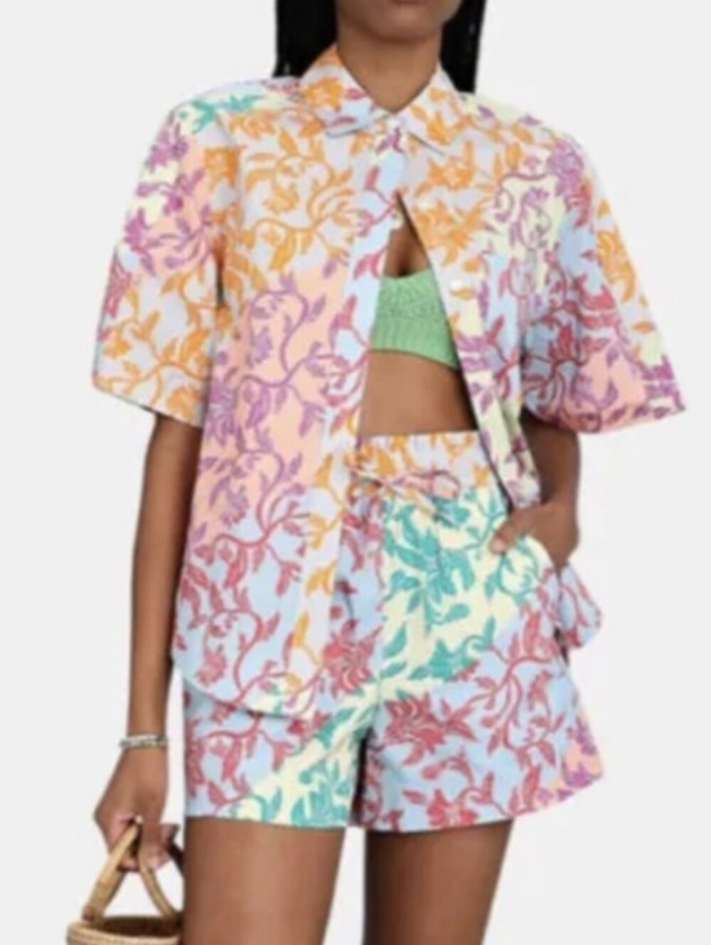 Derek Lam 10 Crosby Keaton Oversized Button Down Shirt Multicolor